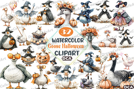 Witchy Goose Halloween Clipart Set