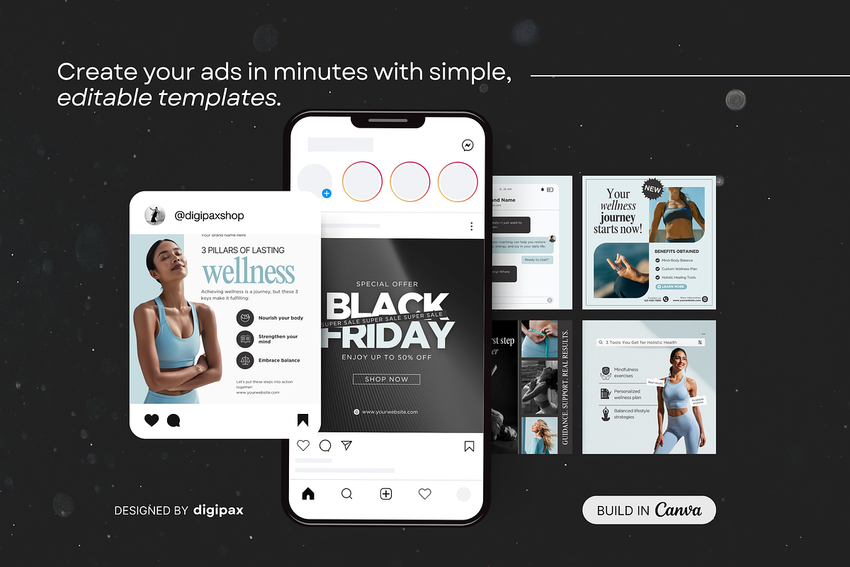 Wellness Static Ad Templates Canva, a Social Media Template by DigiPax (Photo 4 of 11)