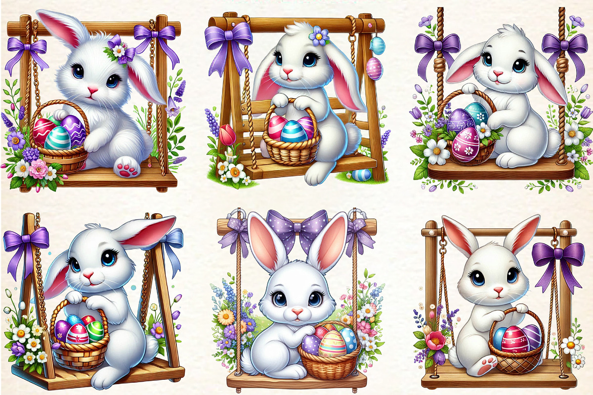 Easter Bunny Sitting Swing Clipart, an Illustration by DreamArtGraphic (Photo 3 of 4)