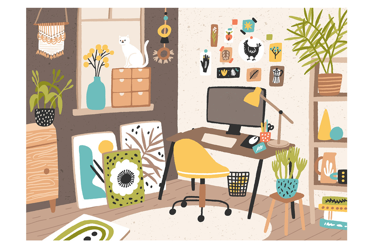 Artist room interior, cozy workplace, a Decorative Illustration by Good Studio (Photo 1 of 3)