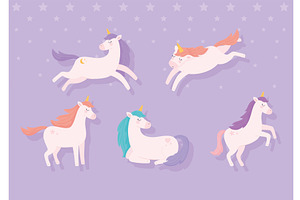 set of unicorns, an Animal Illustration by studiogstock