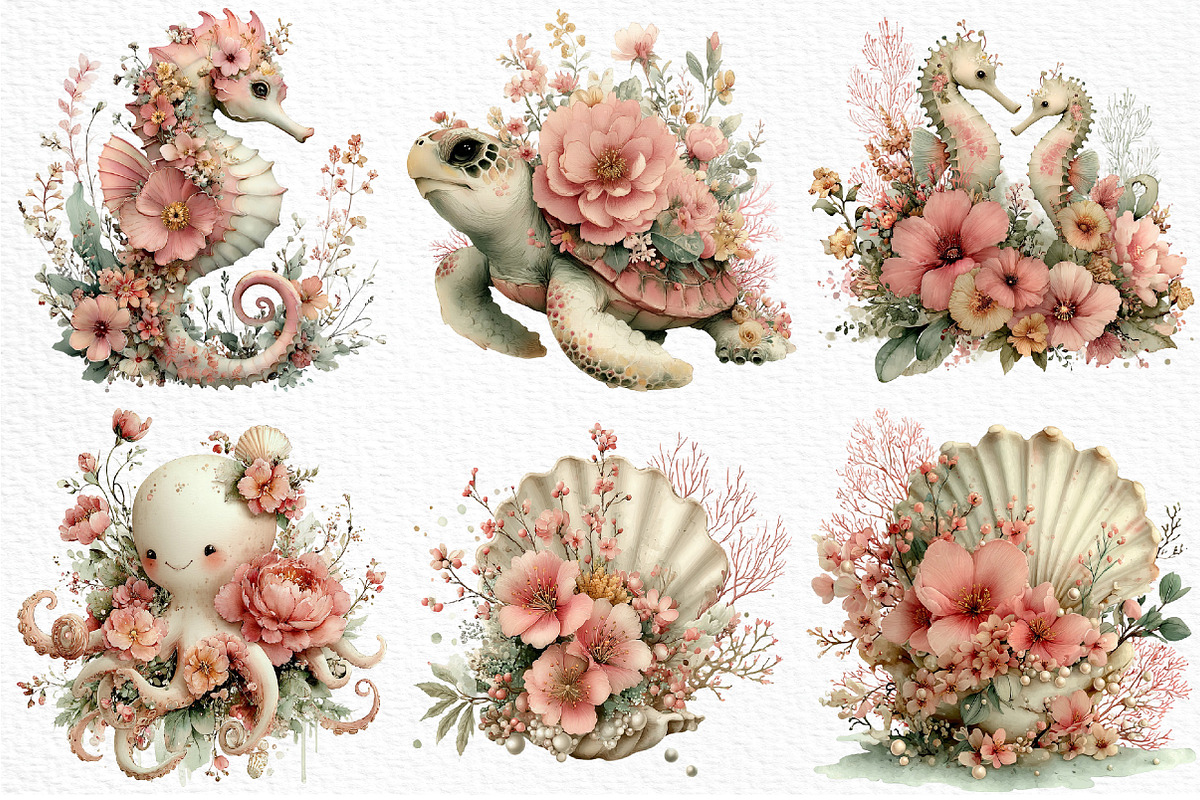 Whimsical Floral Undersea Clipart, a Seasonal Illustration by Craft Nest (Photo 6 of 10)