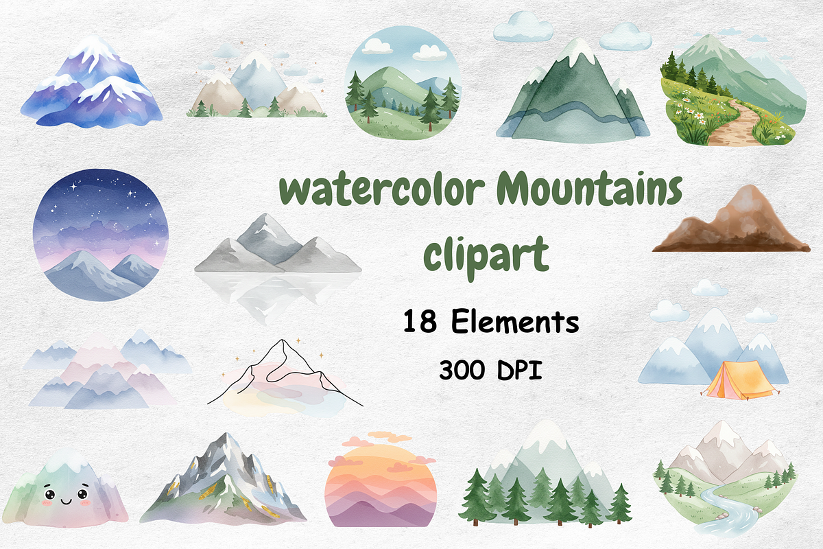 Watercolor Mountain Clipart, a Decorative Illustration by BerryPieArt (Photo 1 of 4)