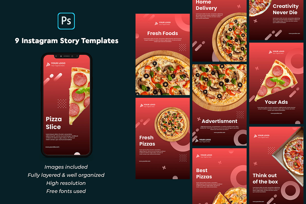 Pizza Insta Story Template Pack #3, a Social Media Template by relineo.mock-ups (Photo 1 of 10)