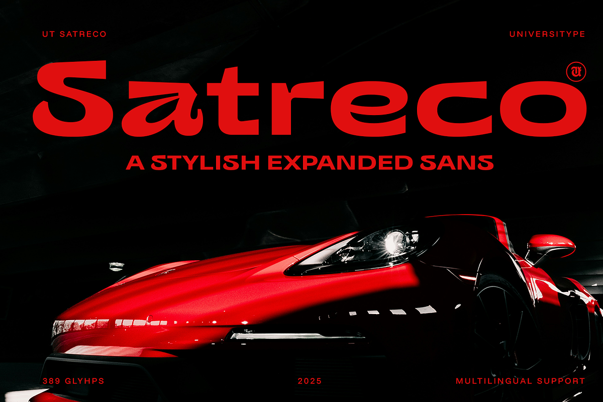 UT Satreco - A Stylish Expanded Sans, a Sans Serif Font by Universitype (Photo 1 of 12)