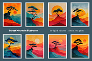 Sunset Mountain Illustration, a Decorative Illustration by Housui Patterns (Thumbnail 2 of 12)