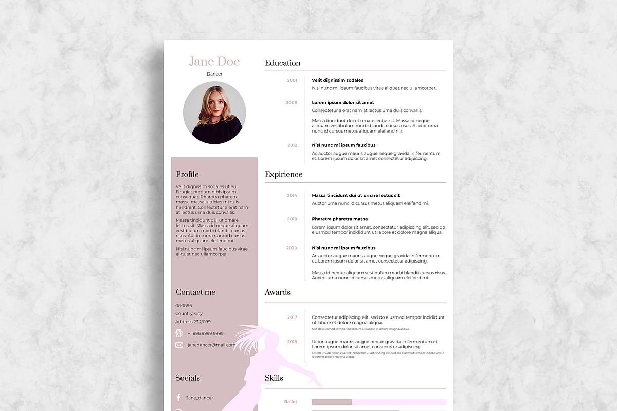 Dance Resume Template: Pink & Clean, a Resume Template by Halfcircle (Photo 2 of 4)