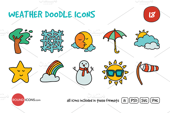 Weather Doodle Icons Set