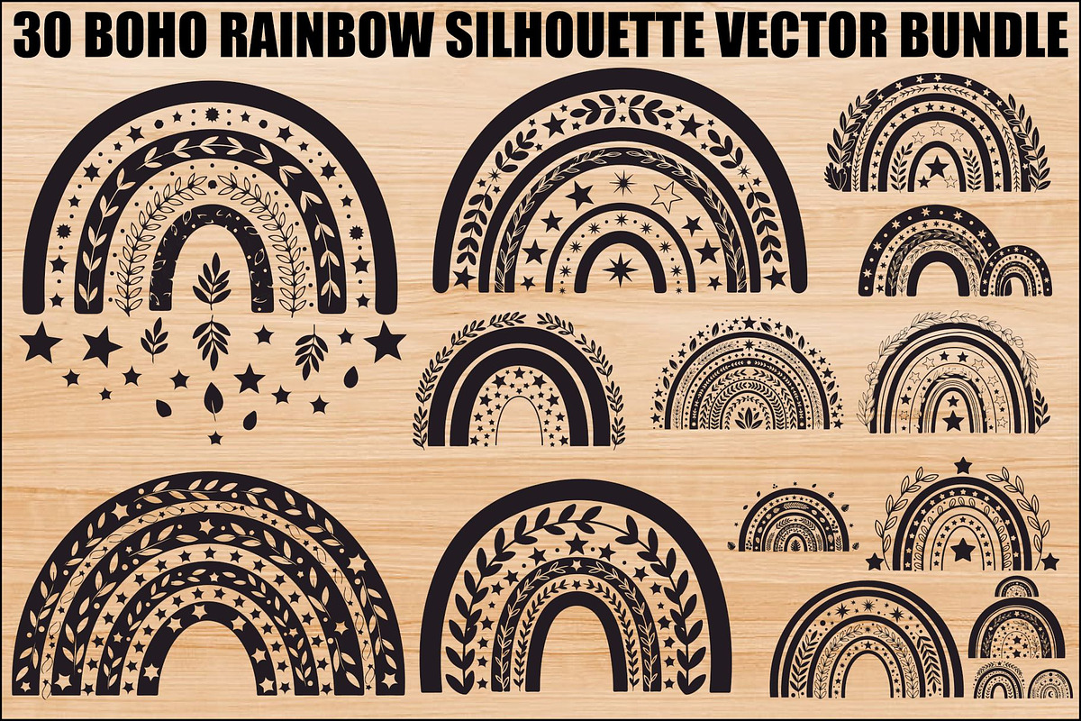 Boho Rainbow Silhouette Bundle, an Illustration by yasushie (Photo 1 of 31)