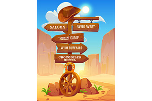 Wild West wooden sign board, an Object Illustration by Vector Tradition