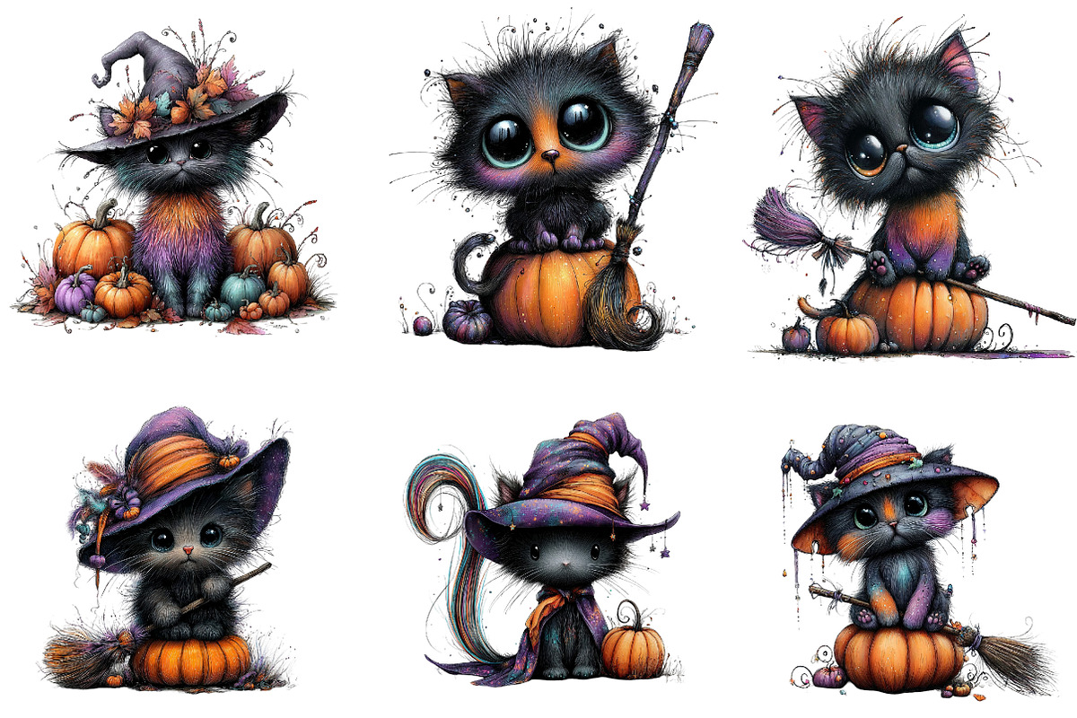 Whimsical black cat Clipart, an Illustration by CreationArt (Photo 4 of 5)