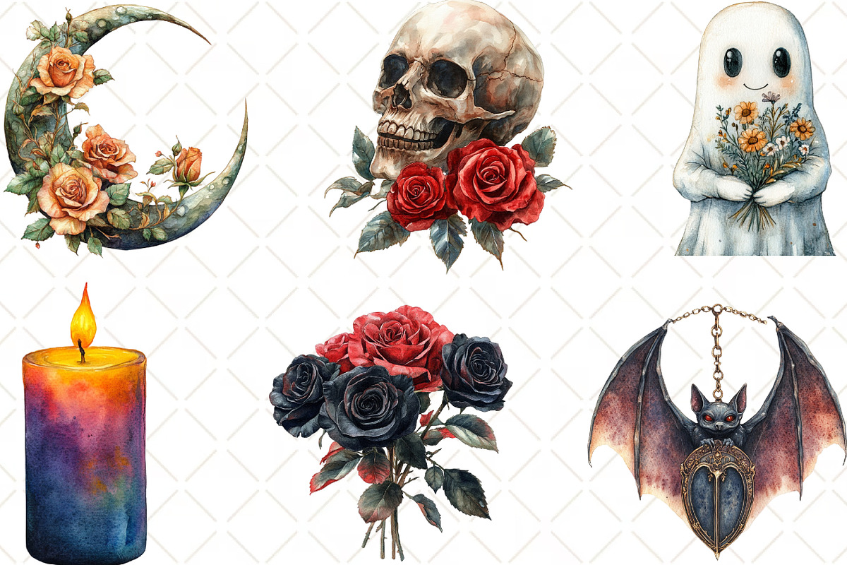 Romantic Halloween Clipart, an Illustration by Black Bird Studio (Photo 2 of 6)