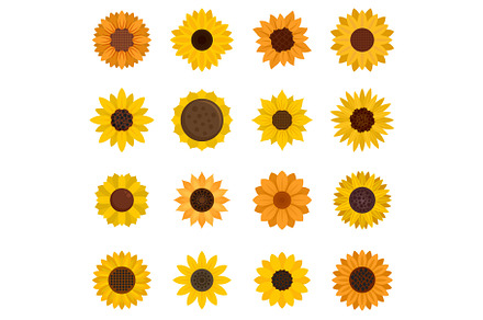 Sunflower icons set, flat style, an Object Illustration by Ylivdesign