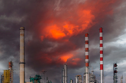Oil refinery smoke stacks