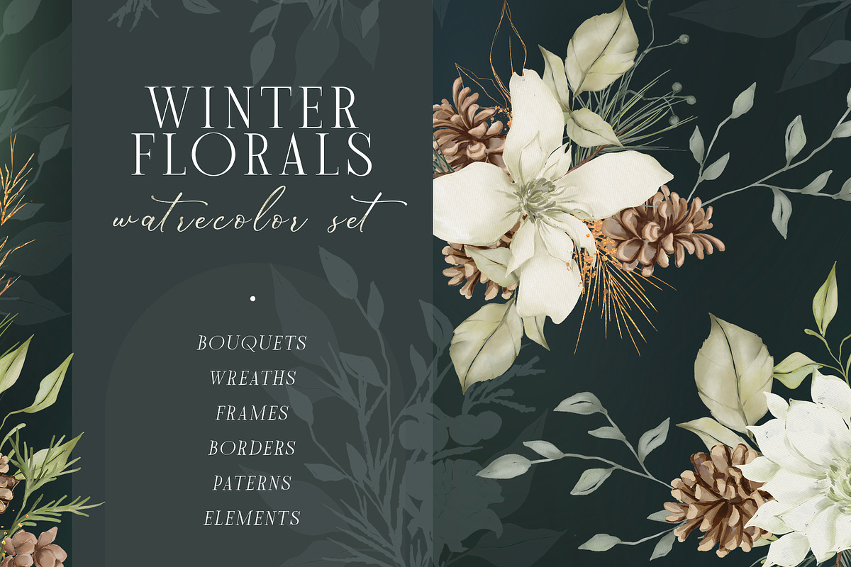 WINTER FLORALS watercolor set, a Decorative Illustration by Yuliia Lashevska (Photo 1 of 10)