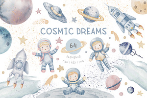 Watercolor Space Pastel Clipart Set