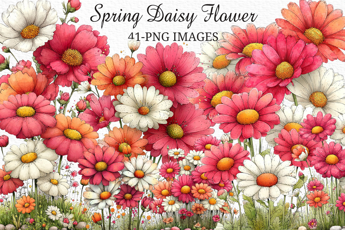 Spring Daisy Flower Clipart Png, an Illustration by Craft Nest (Photo 1 of 11)