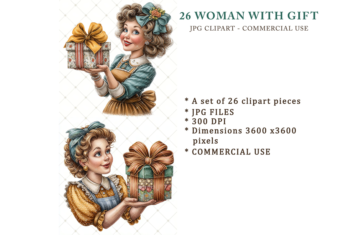 Woman With a Gift Clipart JPG, a Person Illustration by Memories By Lea (Photo 2 of 20)