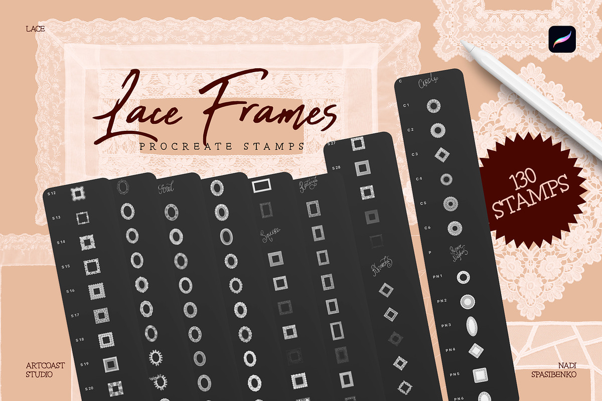 Lace Frames Procreate Stamp Set, a Shape Add-On by Spasibenko Art (Photo 5 of 5)