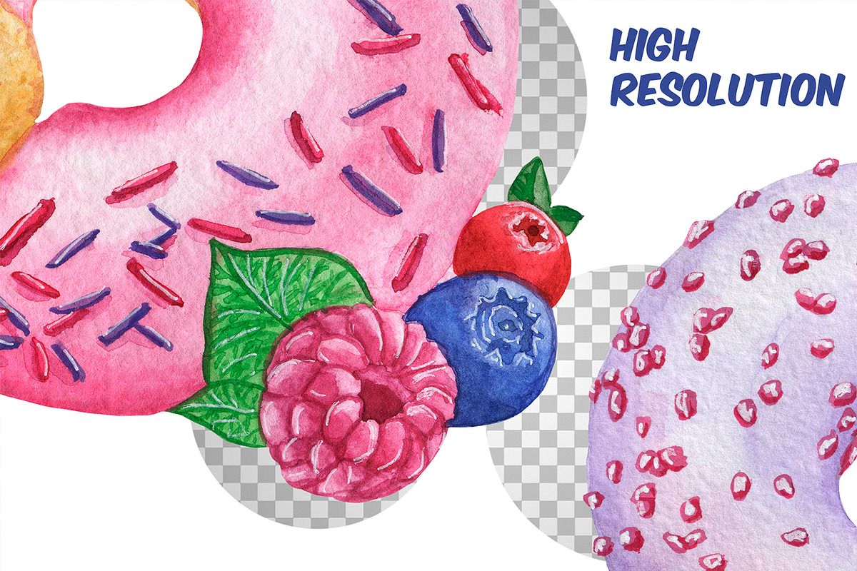 Watercolor donuts clipart, a Food Illustration by ArtfulStudio (Photo 9 of 9)