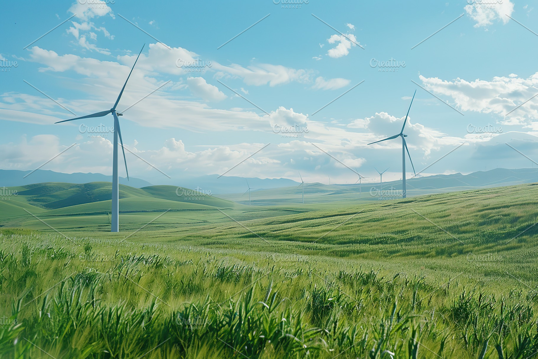 Windmills on green meadow, a Nature Photo by AlyaAnd