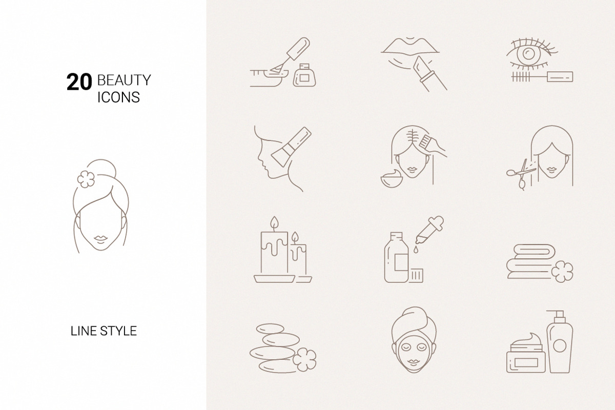 Beauty icons set, an Outline Icon by mayrum (Photo 1 of 2)