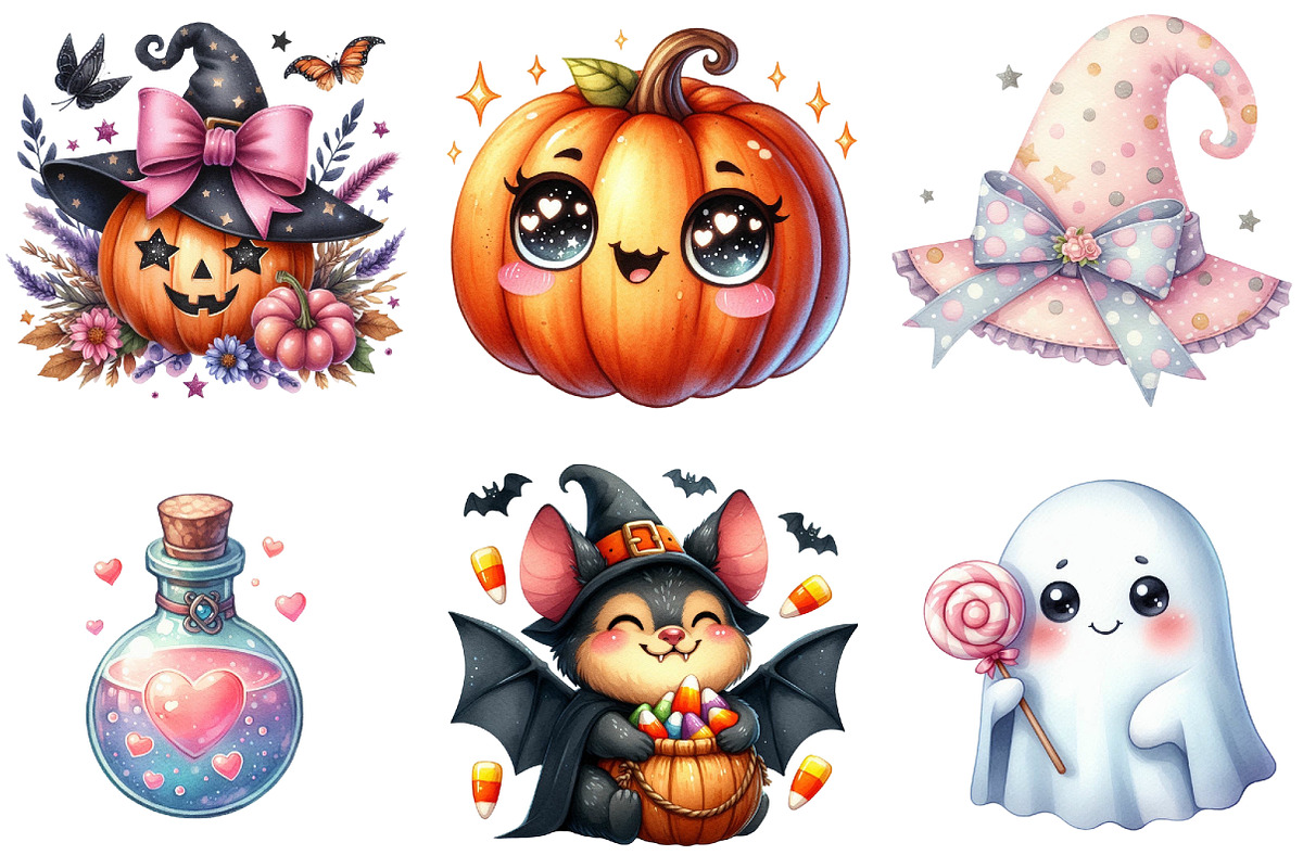 Cute Halloween Watercolor Clipart Bu, an Illustration by DreamArtGraphic (Photo 2 of 4)