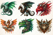 Watercolor Steampunk dragon Clipart, an Illustration by DreamCafeArt (Thumbnail 3 of 5)