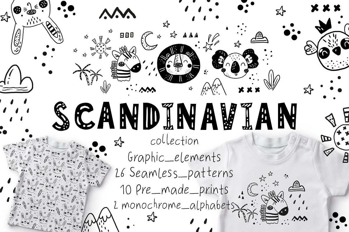 Scandinavian Monochrome Cute Animals, a Background Graphic by Irene_Boiko_ART (Photo 1 of 8)