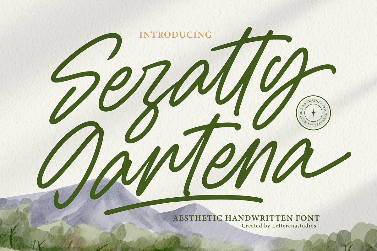 Sejatty Gartena Aesthetic Font, a Script Font by Letterena Studios Script (Photo 1 of 15)