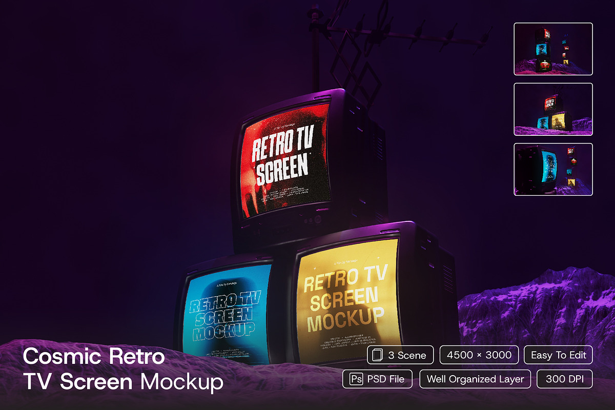 Stacked Retro CRT TV Screen Mockup, an Advertising Mockup by herutage (Photo 1 of 4)