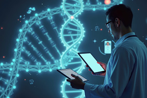 Doctor analyzing genetic data on a d, a Health & Medical Photo by Perpis