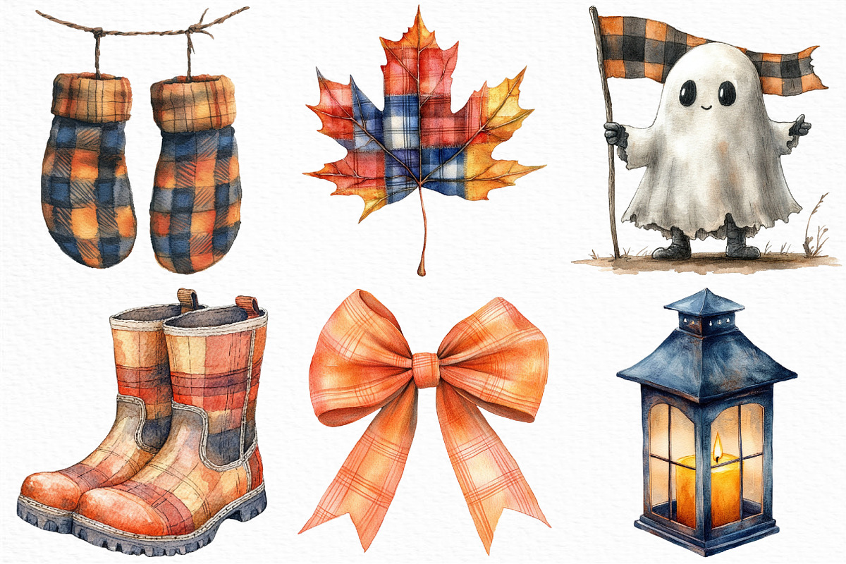 Halloween Autumn Plaid Clipart, an Illustration by Craft Nest (Photo 5 of 6)