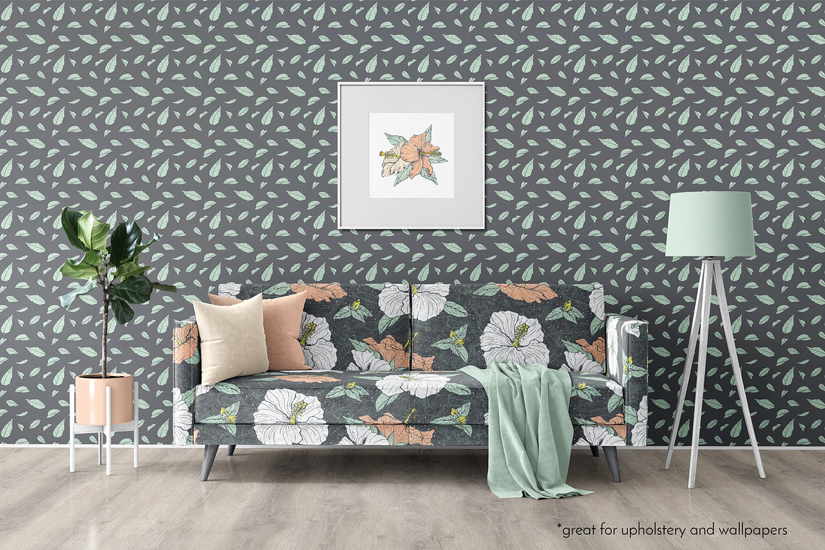 Hibiscus Line Drawing Floral Pattern, a Pattern Graphic by Rose Design (Photo 4 of 12)