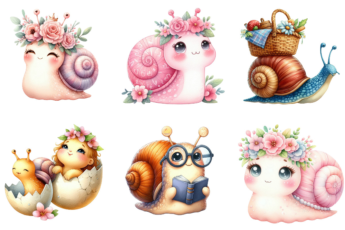 Cute Snail Sublimation Clipart, an Illustration by DreamArtGraphic (Photo 3 of 4)