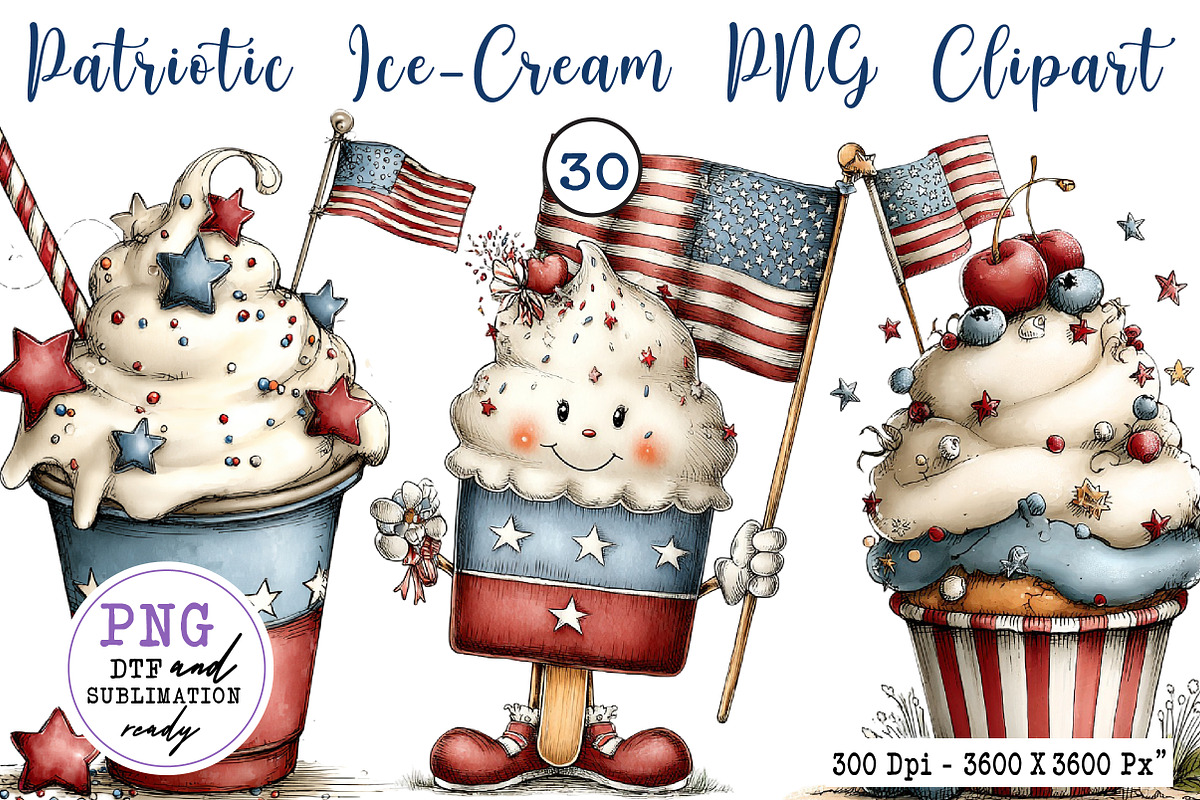 Patriotic Ice-Cream PNG Clipart, a Seasonal Illustration by CreationArt (Photo 1 of 7)
