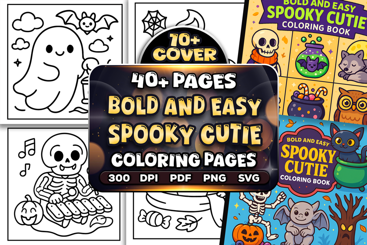 Bold Easy Spooky Cutie Coloring Page, a Seasonal Illustration by Craftsbeefy (Photo 1 of 4)