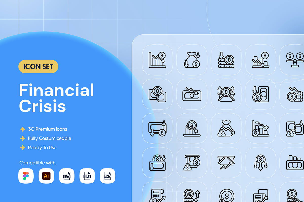 Financial Crisis Icon Set, an Outline Icon by Nathaya Studio (Photo 1 of 2)