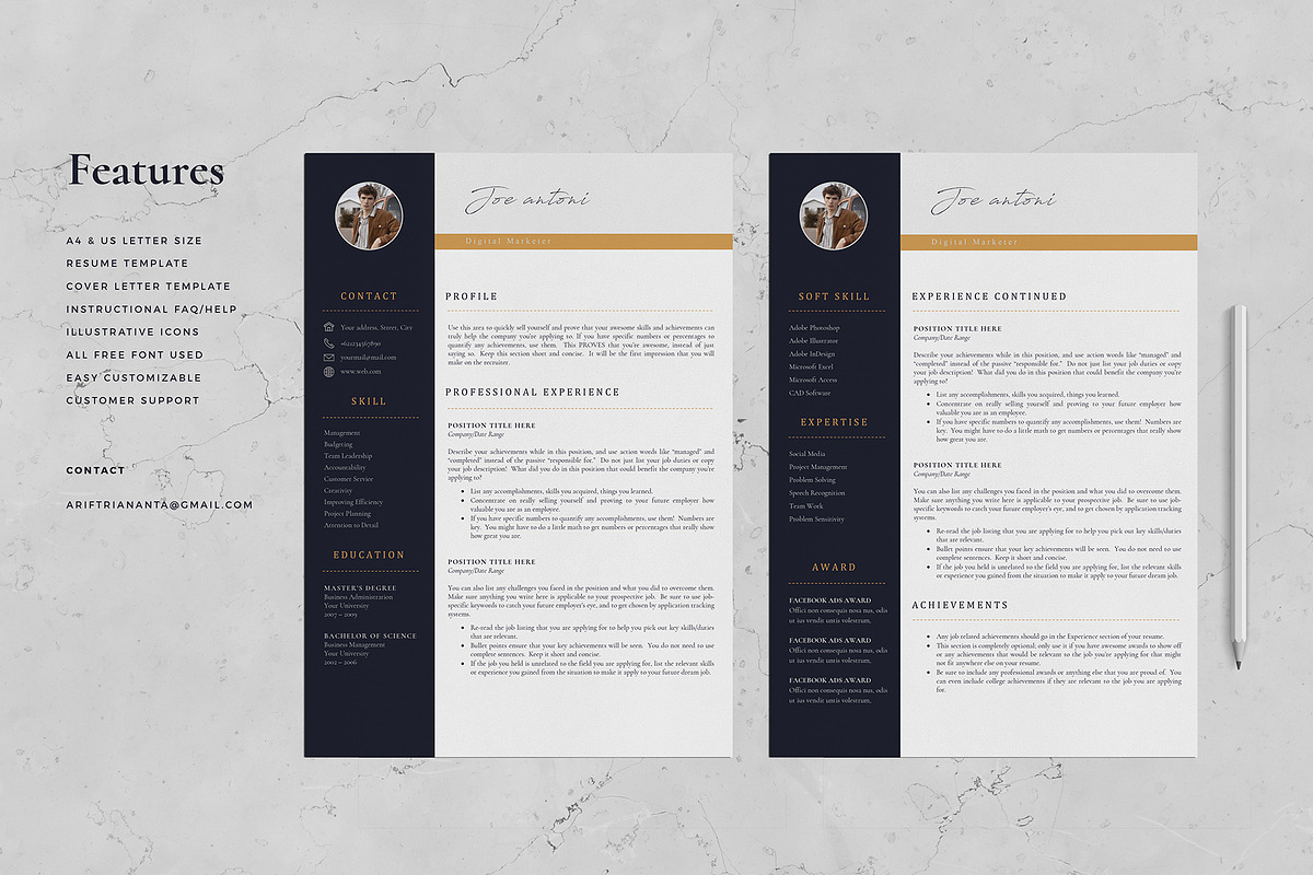 Resume Template 4 Page - Gold, a Resume Template by Aprilea (Photo 2 of 6)