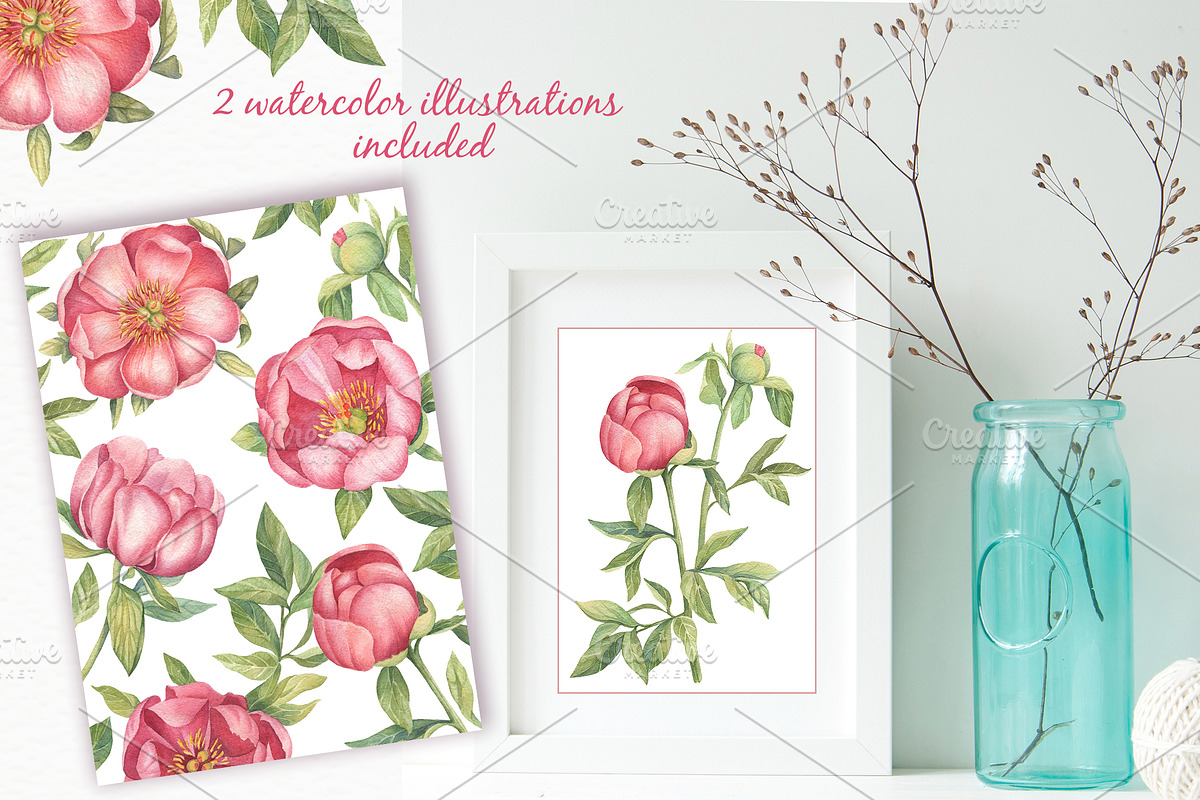 Pink Peonies - Watercolor Set, a Decorative Illustration by Irina Diasli (Photo 7 of 8)