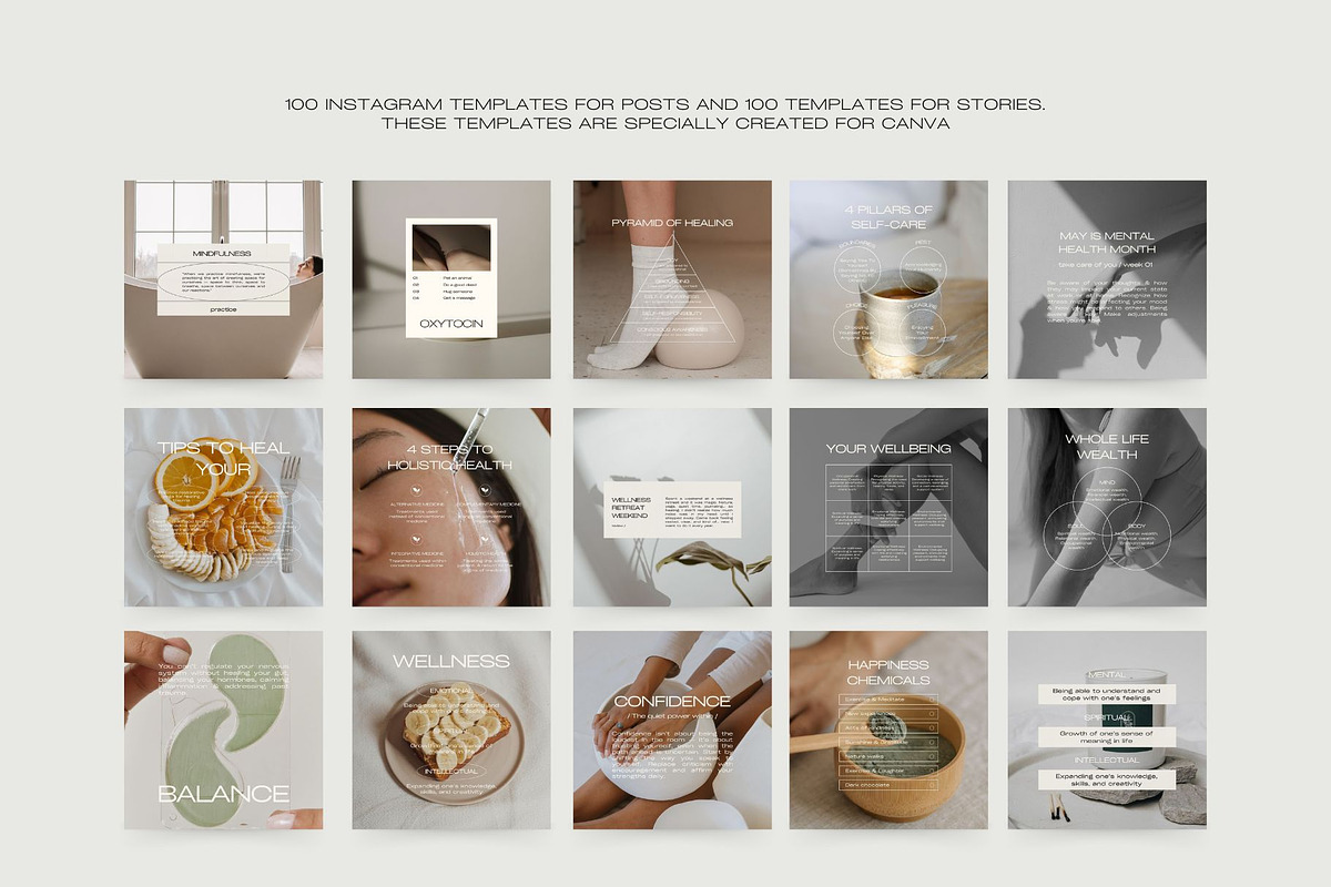 600 Wellness Instagram Templates for Coaches | Canva Bundle