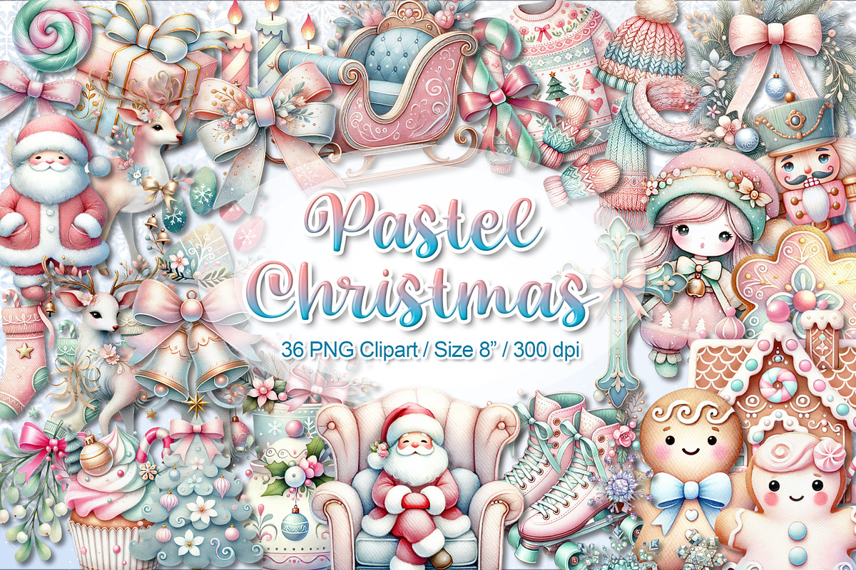Pastel Christmas Clipart Collection, a Seasonal Illustration by V Design Creator (Photo 1 of 7)