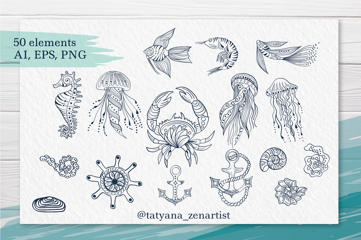 Abstract linear Ocean clipart, a Seasonal Illustration by Tatyana_Zenartist (Photo 2 of 13)