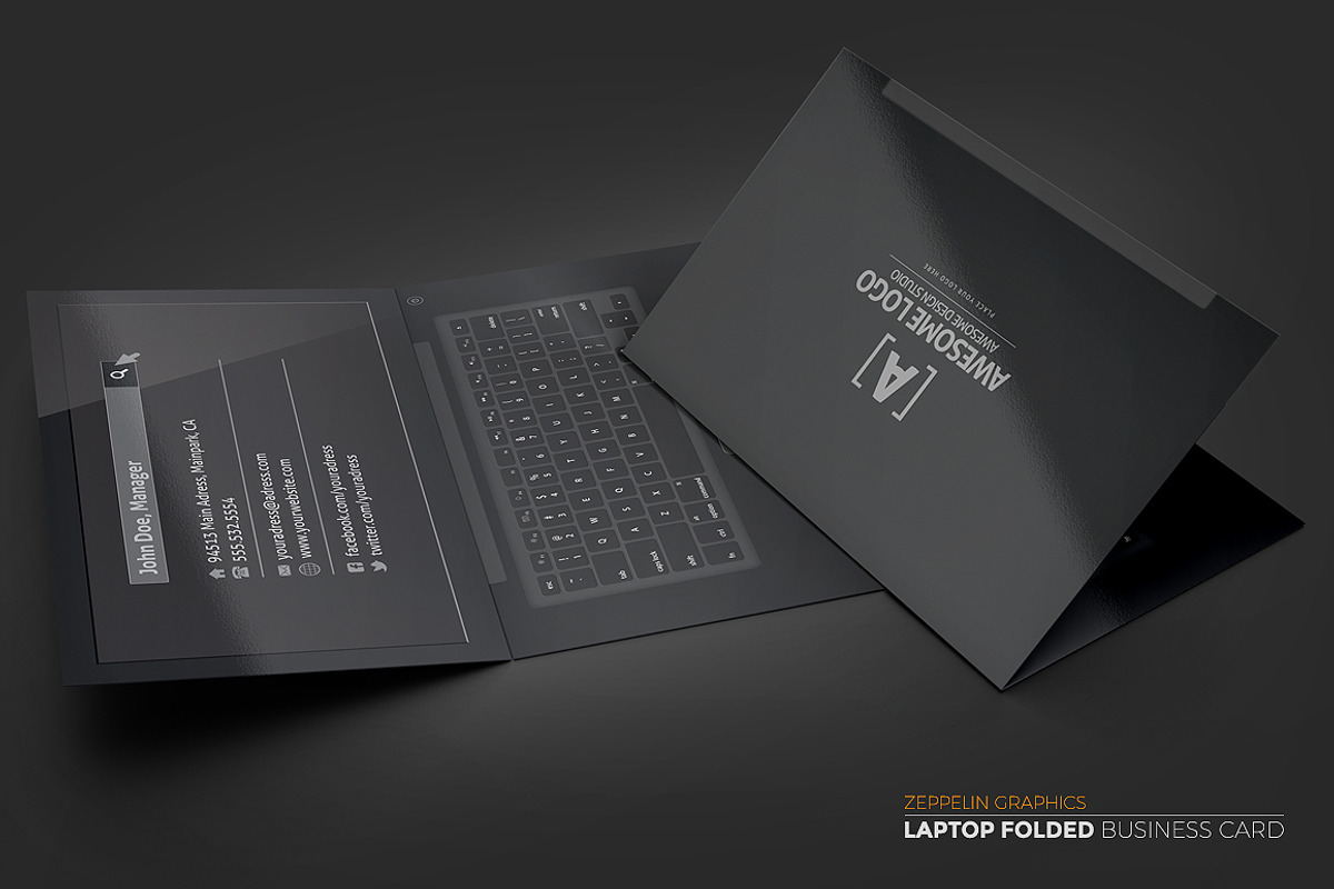 Laptop Business Card Black Edition, a Business Card Template by Graphicdome (Photo 4 of 8)
