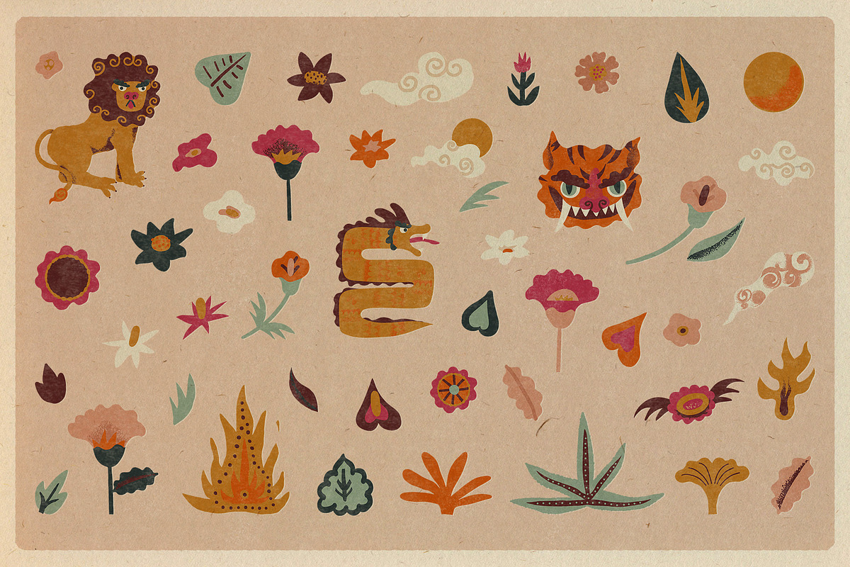 Oriental Folk clipart and patterns, an Animal Illustration by Paper Cherry (Photo 3 of 18)