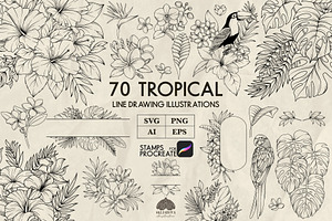 Tropical floral line art + Procreate, a Decorative Illustration by Skliarova