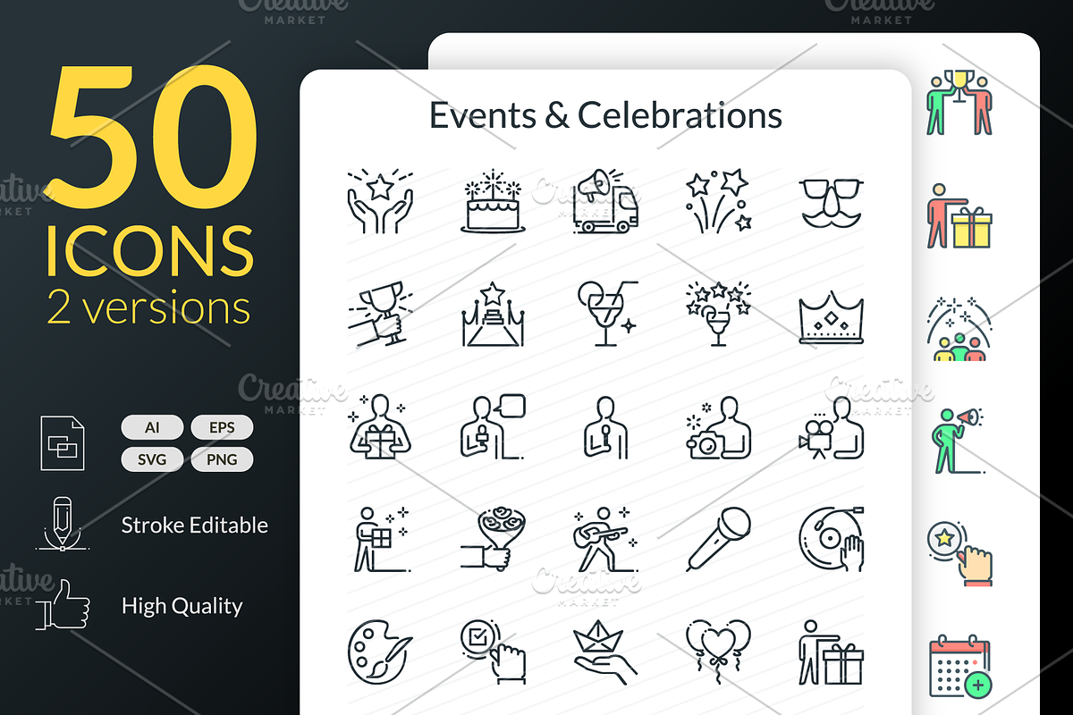 Events & Celebrations Icons, an Outline Icon by Kalash (Photo 1 of 2)