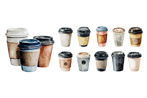 Take away coffee mugs. Coffee shop, a Food Illustration by Valerie Bodnar