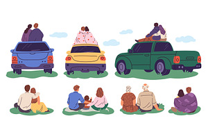 Back view people sitting on cars, an Illustration by YummyBuum