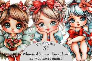 Whimsical Summer Fairy Clipart, a Seasonal Illustration by CitraGraphics